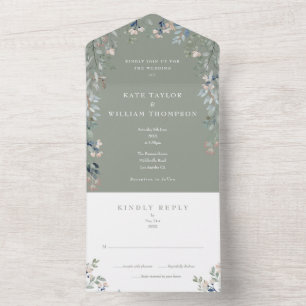 Invitation Tout En Un Mariage Floral de Vert de Sauge
