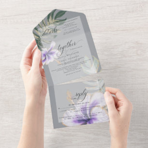 Invitation Tout En Un Mariage Floral d'Hibiscus à l'Aquarelle Tropicale