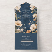 Invitation Tout En Un Mariage floral d'ivoire Elégant bleu marine (À l'intérieur)