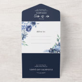 Invitation Tout En Un Mariage floral Dusty Blue Navy (Dehors)