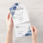 Invitation Tout En Un Mariage floral Dusty Blue Navy (Déchirure)