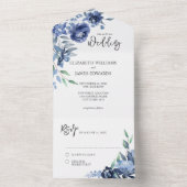 Invitation Tout En Un Mariage floral Dusty Blue Navy (À l'intérieur)
