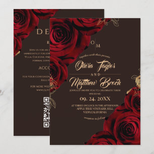 Invitation Tout en Un Mariage Floral Élégant Brun