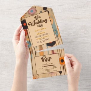 Invitation Tout En Un Mariage Floral Élégant du Milieu du Siècle