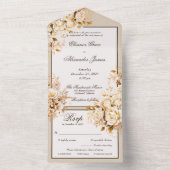 Invitation Tout En Un Mariage floral élégant or et ivoire (À l'intérieur)