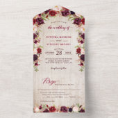 Invitation Tout En Un Mariage floral en bois rustique Marsala (Pas de VV (À l'intérieur)