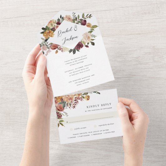 Invitation Tout En Un Mariage floral en fleurs rustiques (Déchirure)