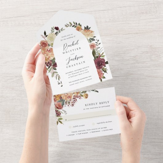 Invitation Tout En Un Mariage floral en fleurs rustiques (Déchirure)