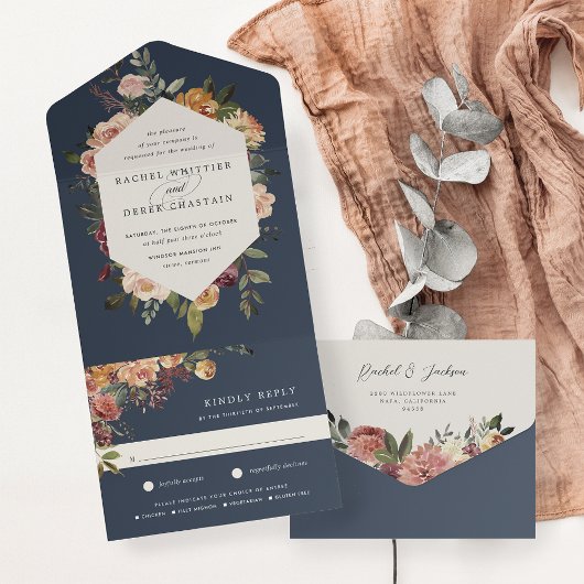 Invitation Tout En Un Mariage floral en fleurs rustiques