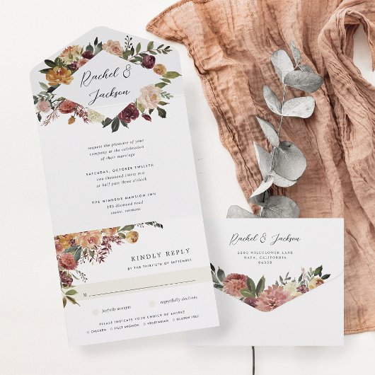 Invitation Tout En Un Mariage floral en fleurs rustiques