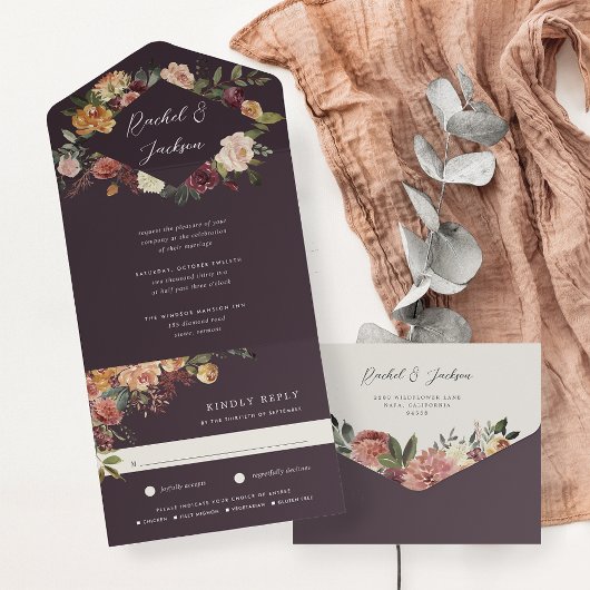 Invitation Tout En Un Mariage floral en fleurs rustiques