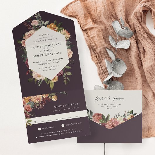 Invitation Tout En Un Mariage floral en fleurs rustiques