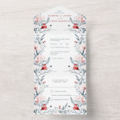 Invitation Tout En Un Mariage Floral Fleur Rouge Et Bleu (À l'intérieur)