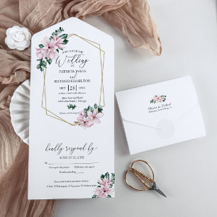 Invitation Tout En Un Mariage Floral Géométrique au Magnolia Eucalyptus