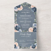 Invitation Tout En Un Mariage floral géométrique bleu foncé (À l'intérieur)
