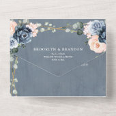 Invitation Tout En Un Mariage floral géométrique bleu foncé (Verso)