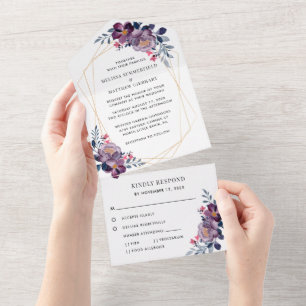Invitation Tout En Un Mariage Floral Géométrique Fleurir Violet