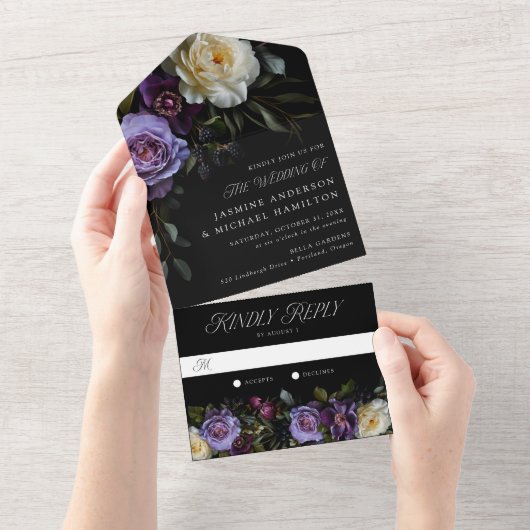 Invitation Tout En Un Mariage floral gothique moderne (Déchirure)