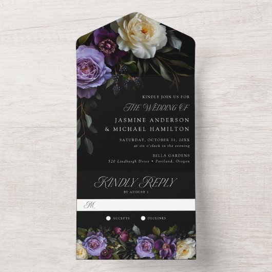 Invitation Tout En Un Mariage floral gothique moderne (À l'intérieur)