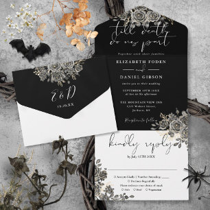 Invitation Tout En Un Mariage floral gothique roses noires et blanches