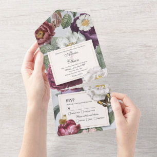 Invitation Tout En Un Mariage floral Inviter & RSVP Butterfly Vintage