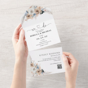 Invitation Tout En Un Mariage floral ivoire et saumon bleu