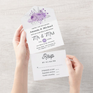 Invitation Tout En Un Mariage floral lavande et argent