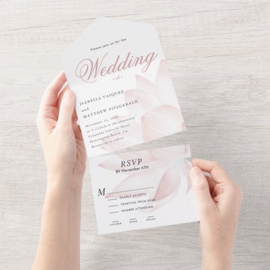 Invitation Tout En Un Mariage Floral Lotus Moderne Tout en un (Déchirure)