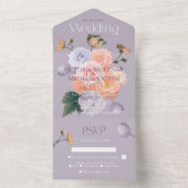 Invitation Tout En Un Mariage Floral Moderne Rose Rougeâtre Violet Pâle (À l'intérieur)