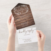 Invitation Tout En Un Mariage Floral Monogramme Script Bois Rustique (Déchirure)