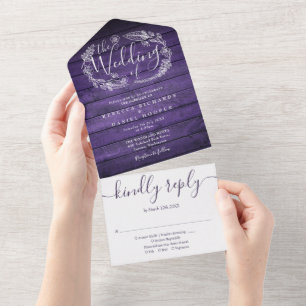 Invitation Tout En Un Mariage Floral Monogramme Script Bois Rustique Vio