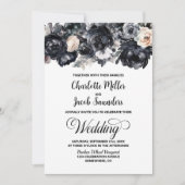 Invitation Tout en un Mariage Floral Noir (Devant)