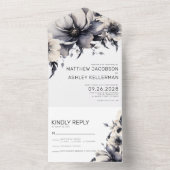 Invitation Tout En Un Mariage floral noir blanc moderne (À l'intérieur)