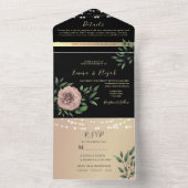 Invitation Tout En Un Mariage floral noir et rose rustique (À l'intérieur)