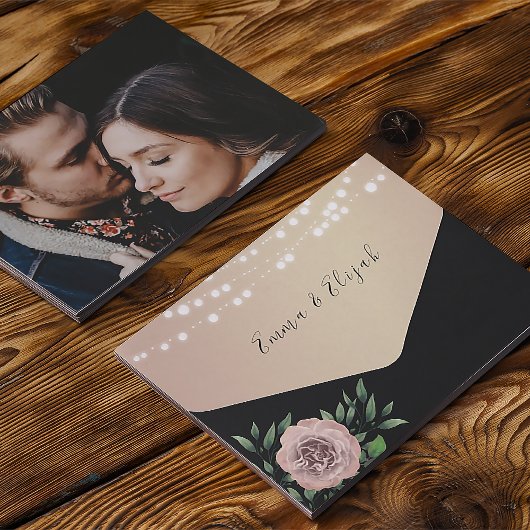 Invitation Tout En Un Mariage floral noir et rose rustique