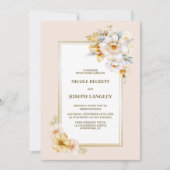 Invitation Tout en un Mariage Floral Or Blanc (Devant)