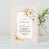 Invitation Tout en un Mariage Floral Or Blanc (Debout devant)
