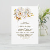 Invitation Tout en un Mariage Floral Or Blanc (Debout devant)