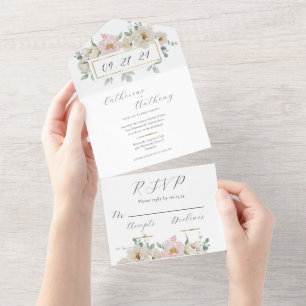 Invitation Tout En Un Mariage Floral Or moderne