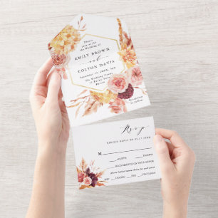 Invitation Tout En Un Mariage Floral Or Terracotta Bourgogne