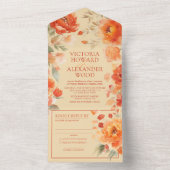 Invitation Tout En Un Mariage Floral Orange Brûlé (À l'intérieur)