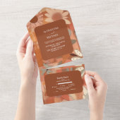 Invitation Tout En Un Mariage floral orange Super rétro (Déchirure)