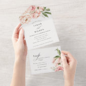 Invitation Tout En Un Mariage floral Pastel Soft Blush Peach Peony (Déchirure)