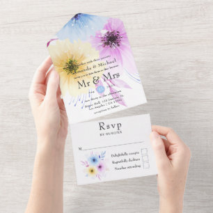 Invitation Tout En Un Mariage floral Pastel Watercolor