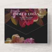 Invitation Tout En Un Mariage floral peint moderne foncé et moody (Verso)