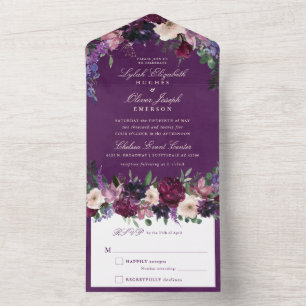 Invitation Tout En Un Mariage floral pourpre d'aubergine