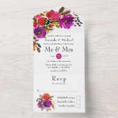 Invitation Tout En Un Mariage floral pourpre et orange (À l'intérieur)