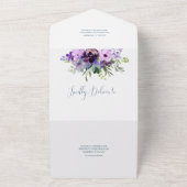 Invitation Tout En Un Mariage floral pourpre et vert (Dehors)