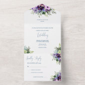 Invitation Tout En Un Mariage floral pourpre et vert (À l'intérieur)