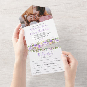 Invitation Tout En Un Mariage Floral Pourpre Rustique